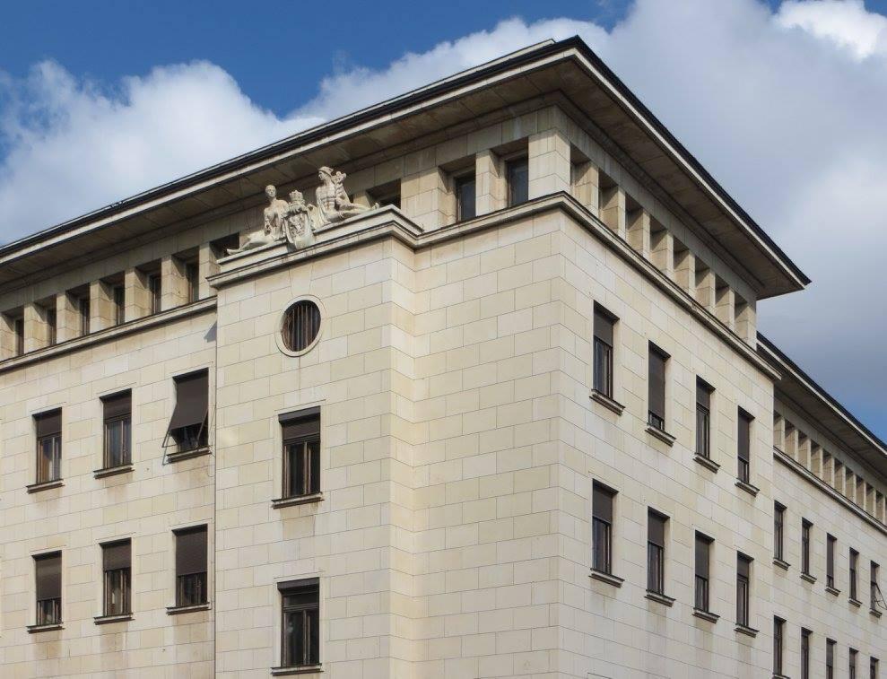 Monumental facade design utilizing durable Vratza stone