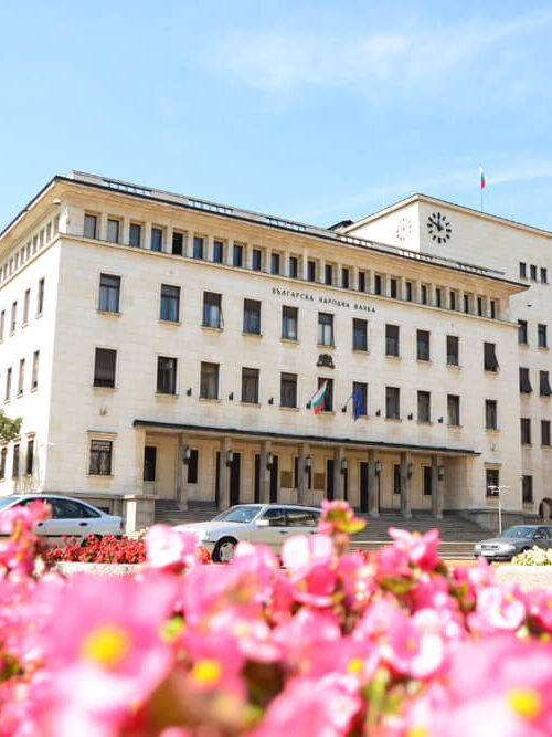 Classic Vratsa limestone details on a historic bank building